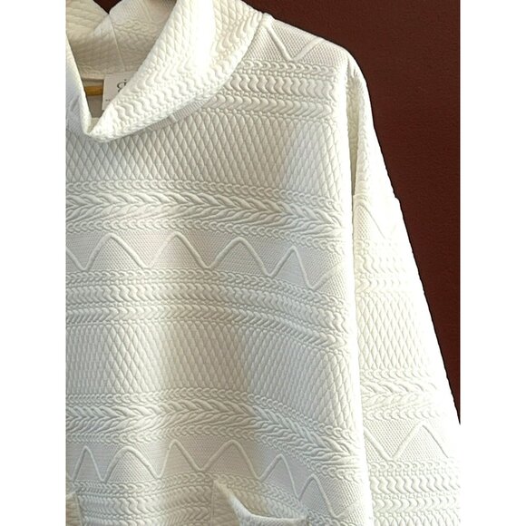 Papillon Blanc Womens White Textured Knit Pull Over Top Pockets Medium Relaxed - Picture 2 of 4